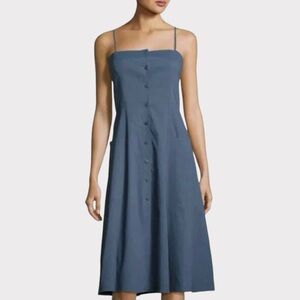 63 Theory Kayleigh Stretch Linen Pocket Dress Womens 2 XS Blue Strapless Auction